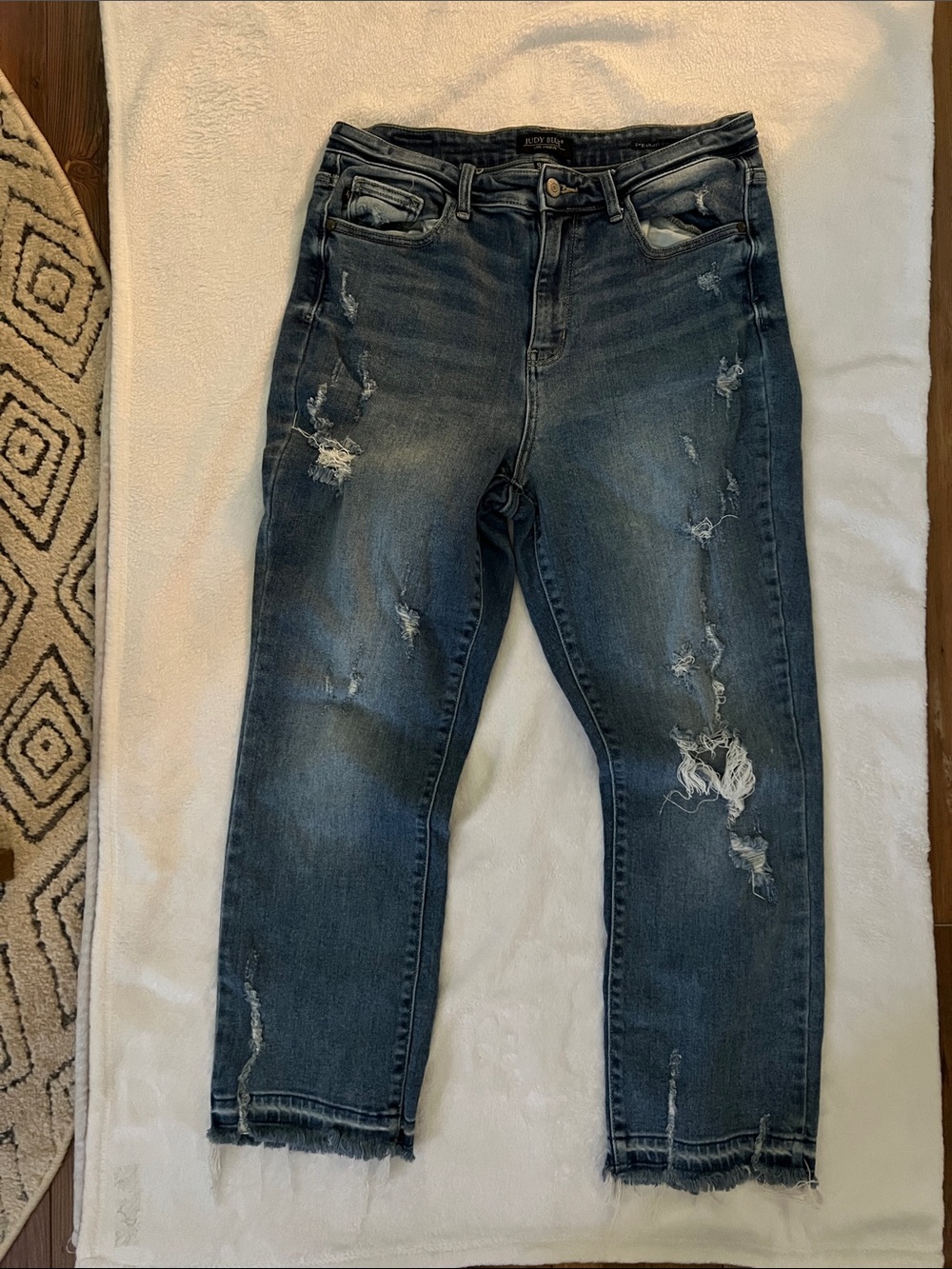 Judy Blue Distressed Boyfriend Jeans - Dark Blue Wash